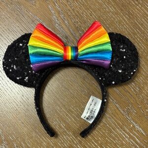 Rainbow Bow Sequin Pride Mickey Ears Headband